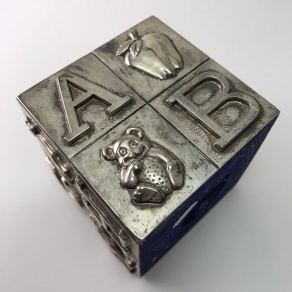 Vintage 80s Silver Plated Metal Coin Savings Bank for Children ABC - Picture 4 of 5